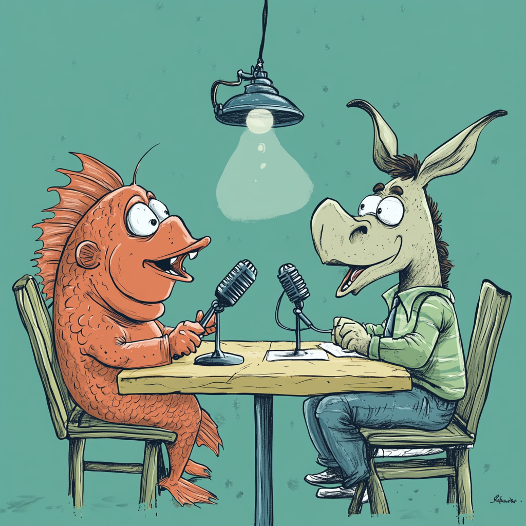 mrprez7777_a_fish_and_a_donkey_sitting_at_a_table_with_micropho_192f8baf-fa3a-48a7-85c2-5ae896087506.png
